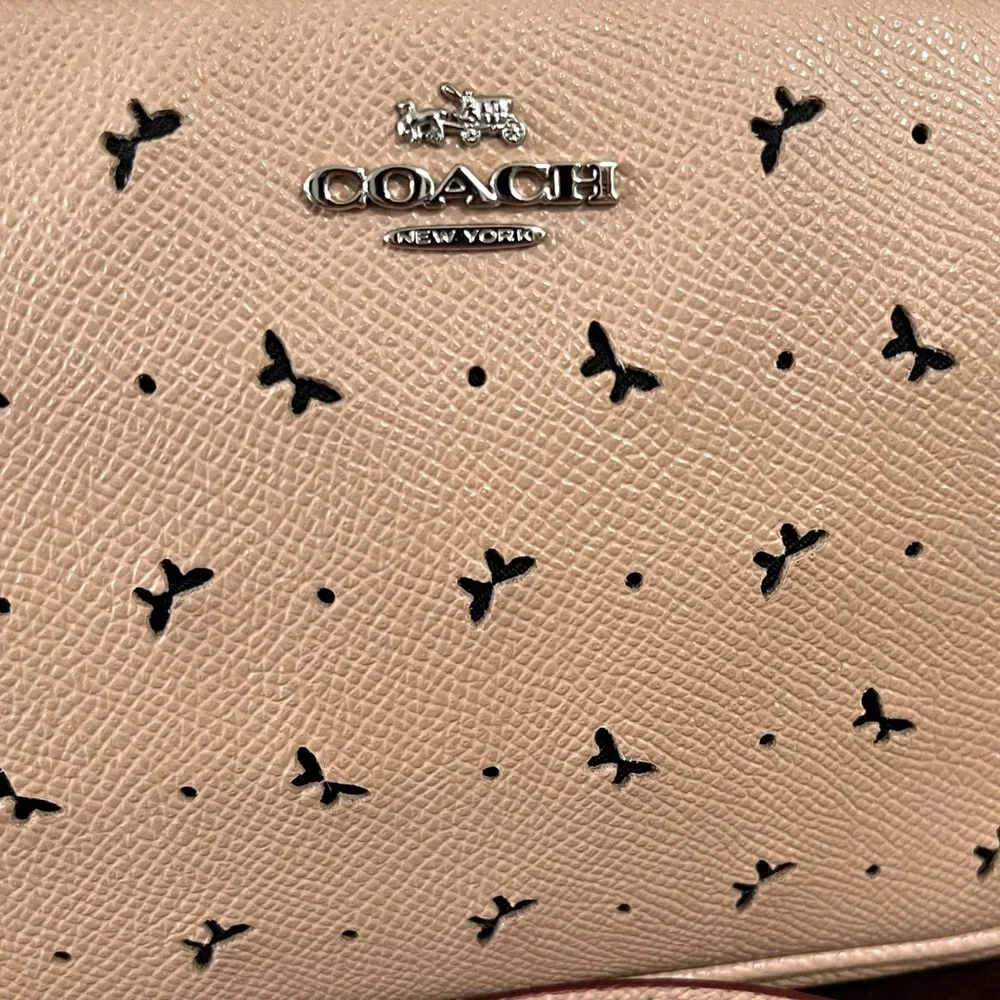 Coach Soft Leather Double Zipped Purse, Crossbody with Perforated Butterflies